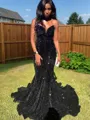 Trumpet/Mermaid Sweetheart Sleeveless Dazzling Sweep Train Velvet Sequins Prom Dress