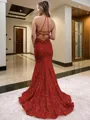 Sheath/Column V-Neck Sleeveless Bedazzling Sweep Train Velvet Sequins Prom Dress With Slit