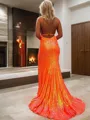Sheath/Column V-Neck Sleeveless Sweep Train Luminescent Sequins Prom Dress With Slit
