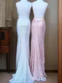 Sheath/Column V-Neck Sleeveless Sweep Train Luminescent Sequins Prom Dress With Slit