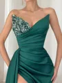 Sheath/Column Sweetheart Sleeveless Court Train Silk like Satin Clingy Prom Dress With Slit