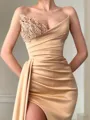 Sheath/Column Sweetheart Sleeveless Court Train Silk like Satin Clingy Prom Dress With Slit