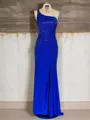 Sheath/Column One-Shoulder Grand Sleeveless Sweep Train Jersey Prom Dress