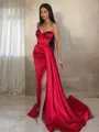 Sheath/Column Sweetheart Teasing Sleeveless Sweep Train Silk like Satin Prom Dress With Slit