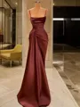 Sheath/Column Spaghetti Straps Sleeveless Sleek Sweep Train Silk like Satin Prom Dress