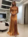 Sheath/Column Spaghetti Straps Sleeveless Sweep Train Exquisite Prom Dress