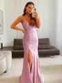 Sheath/Column Spaghetti Straps Sleeveless Sweep Train Exquisite Prom Dress