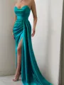 Sheath/Column Sophisticated Sweetheart Sleeveless Sweep Train Silk like Satin Prom Dress With Slit