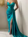 Sheath/Column Sophisticated Sweetheart Sleeveless Sweep Train Silk like Satin Prom Dress With Slit