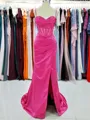 Sheath/Column Spaghetti Straps Elegant Sleeveless Sweep Train Silk like Satin Prom Dress