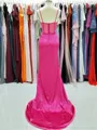 Sheath/Column Spaghetti Straps Elegant Sleeveless Sweep Train Silk like Satin Prom Dress