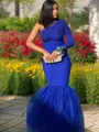 Trumpet/Mermaid One-Shoulder Long Sleeves Floor-Length Stretch Crepe Figure-hugging Prom Dress