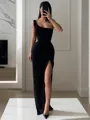Sheath/Column One-Shoulder Sleeveless Floor-Length Contemporary Stretch Crepe Prom Dress With Slit