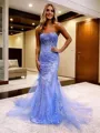 Sheath/Column Sweetheart Mesmerizing Sleeveless Court Train Tulle Corset Prom Dress