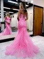 Sheath/Column Sweetheart Mesmerizing Sleeveless Court Train Tulle Corset Prom Dress