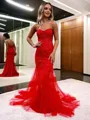 Sheath/Column Sweetheart Mesmerizing Sleeveless Court Train Tulle Corset Prom Dress
