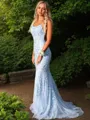 Trumpet/Mermaid Spaghetti Straps Sleeveless Enchanting Sweep Train Tulle Prom Dress