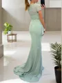 Sheath/Column Scoop Short Sleeves Sweep Train Graceful Stretch Crepe Prom Dress With Slit