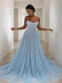 Subtle A-line Off-the-Shoulder Sleeveless Sweep Train Prom Dress