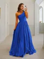 A-line One-Shoulder Delicate Sleeveless Sweep Train Prom Dress