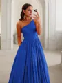 A-line One-Shoulder Delicate Sleeveless Sweep Train Prom Dress