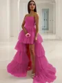 Ball-Gown Princess Strapless Sleeveless Asymmetrical Tulle Cute Prom Dress