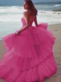 Ball-Gown Princess Strapless Sleeveless Asymmetrical Tulle Cute Prom Dress