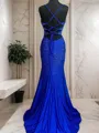 A-line Spaghetti Straps Timeless Sleeveless Sweep Train Silk like Satin Prom Dress