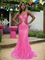 Sheath/Column V-Neck Sleeveless Sweep Train Minimalist Prom Dress