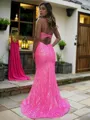Sheath/Column V-Neck Sleeveless Sweep Train Minimalist Prom Dress