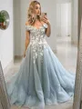 A-line Princess Off-the-Shoulder Stunning Sleeveless Sweep Train Tulle Prom Dress