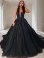 Ball-Gown Princess V-Neck Sleeveless Court Train Tulle Gorgeous Prom Dress