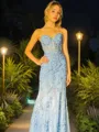 Sheath/Column Magnificent Sweetheart Sleeveless Sweep Train Tulle Corset Prom Dress