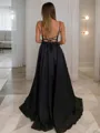 A-line V-Neck Sleeveless Sweep Train Shimmery Sequins Prom Dress With Slit
