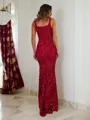 Sheath/Column sparking Straps Sleeveless Floor-Length Velvet Sequins Prom Dress With Slit