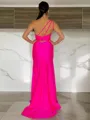 Sheath/Column One-Shoulder Sleeveless Crisp Sweep Train Silk like Satin Prom Dress