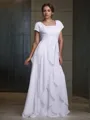 A-line Square Short Sleeves Floor-Length Pretty Chiffon Prom Dress With Ruffles