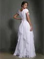 A-line Square Short Sleeves Floor-Length Pretty Chiffon Prom Dress With Ruffles