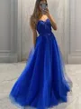 A-line Princess Spaghetti Straps Delicate Sleeveless Sweep Train Tulle Prom Dress