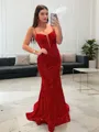 Sheath/Column Spaghetti Straps Sleeveless Sweep Train Classic Corset Prom Dress