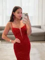 Sheath/Column Spaghetti Straps Sleeveless Sweep Train Classic Corset Prom Dress