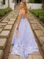 A-line Princess Classic Spaghetti Straps Sleeveless Sweep Train Tulle Corset Prom Dress