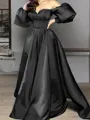 Stylish A-line Off-the-Shoulder Long Sleeves Sweep Train Satin Prom Dress