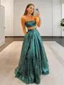 A-line Strapless Sleeveless Bedazzling Floor-Length Sequins Prom Dress
