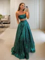 A-line Strapless Sleeveless Bedazzling Floor-Length Sequins Prom Dress
