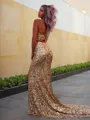 Sheath/Column Spaghetti Straps Sleeveless Court Train Elegant Prom Dress