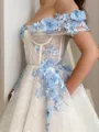 A-line Off-the-Shoulder Sleeveless Floor-Length Flowing Lace Corset Prom Dress