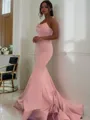 Trumpet/Mermaid Captivating Strapless Sleeveless Sweep Train Charmeuse Prom Dress