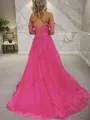 A-line Princess Off-the-Shoulder Sleeveless Subtle Court Train Tulle Corset Prom Dress