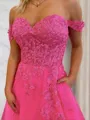A-line Princess Off-the-Shoulder Sleeveless Subtle Court Train Tulle Corset Prom Dress